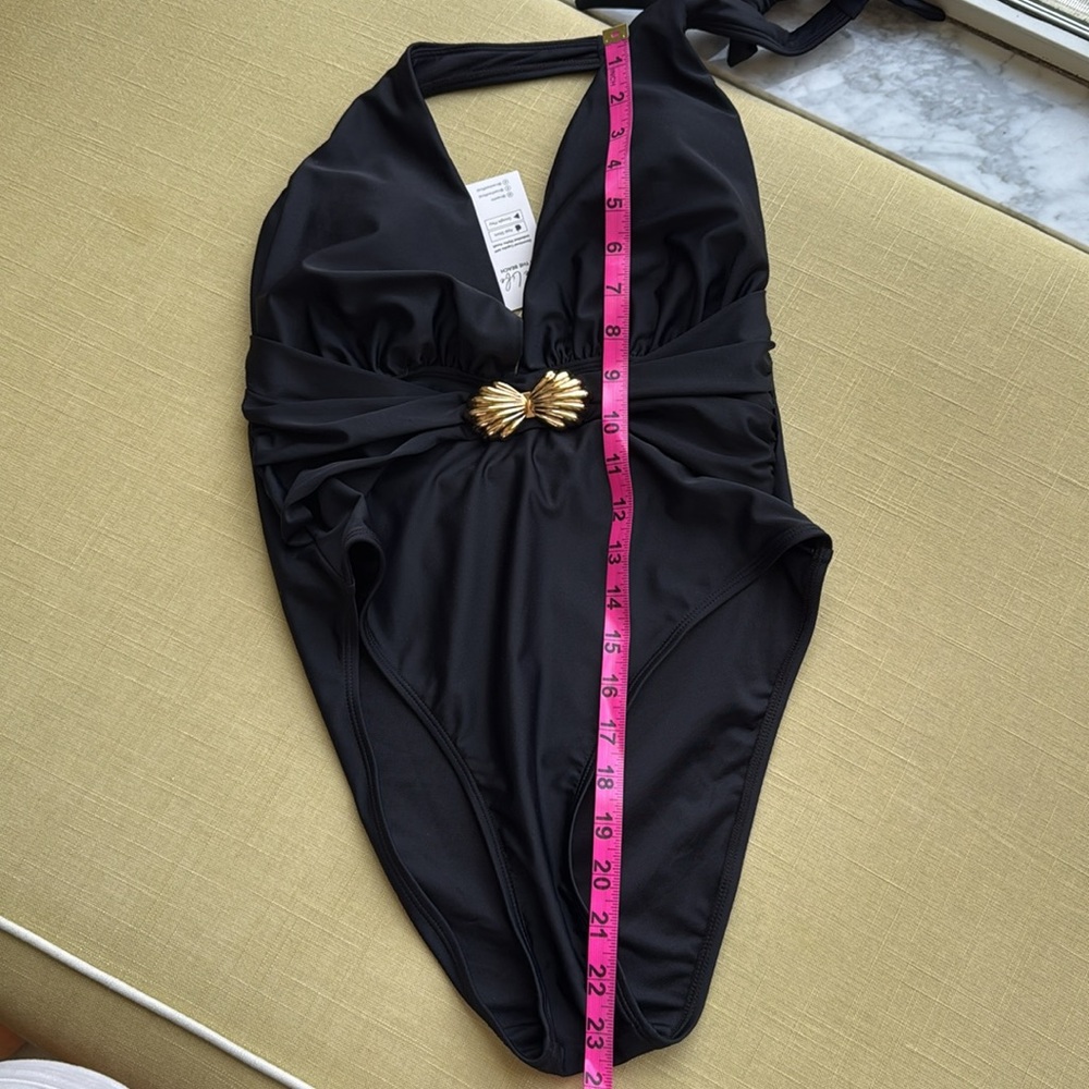 NWT! Cupshe Black Halter Swimsuit with Gold Shell Detail - Picture 5 of 5
